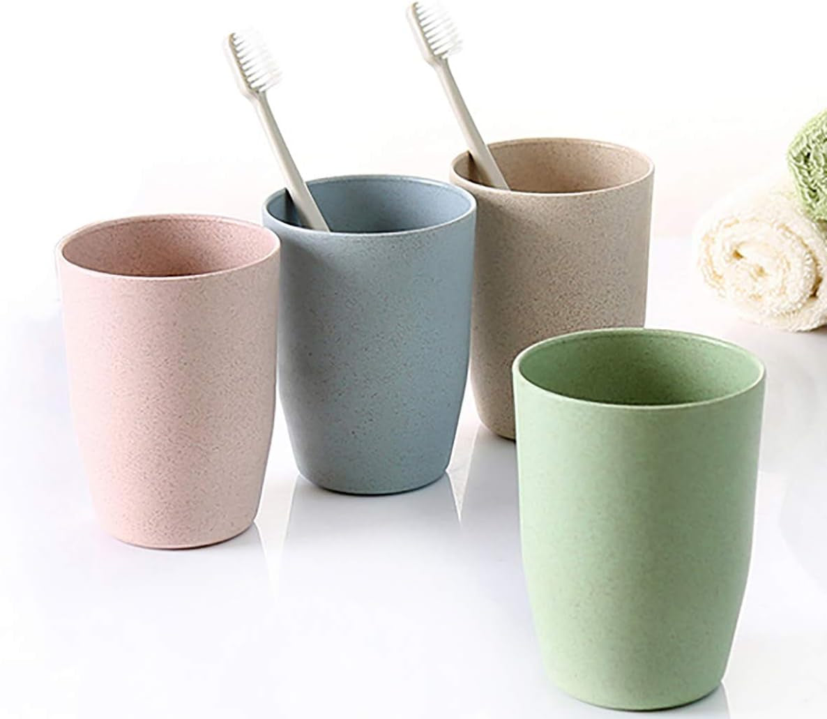 16 Pack Wheat Straw Reusable Cup Unbreakable Drinking Cup Set, 13Oz Wheat Straw Tumbler Bathroom Stackable Toothbrush Cups Tea Juice Coffee Cup, Biodegradable Heaithy