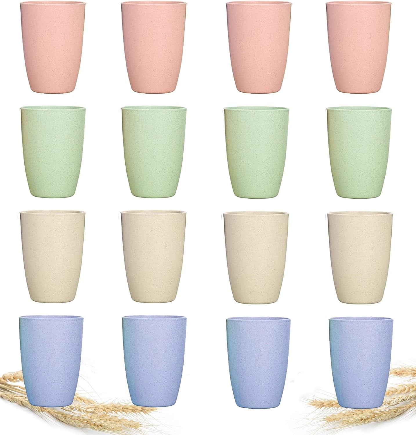 16 Pack Wheat Straw Reusable Cup Unbreakable Drinking Cup Set, 13Oz Wheat Straw Tumbler Bathroom Stackable Toothbrush Cups Tea Juice Coffee Cup, Biodegradable Heaithy
