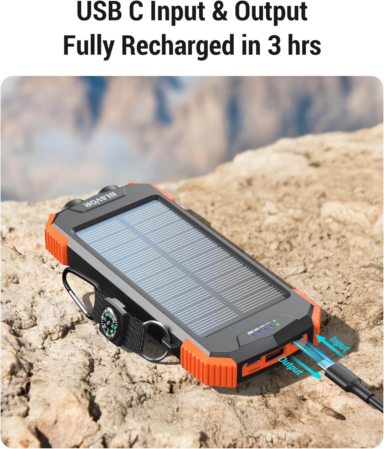 Solar Charger Power Bank 10,000Mah, Portable Wireless Charger, 20W Fast Charging External Battery Pack with USB C for Cell Phones, Solar Panel Charger with Dual Flashlight and Compass