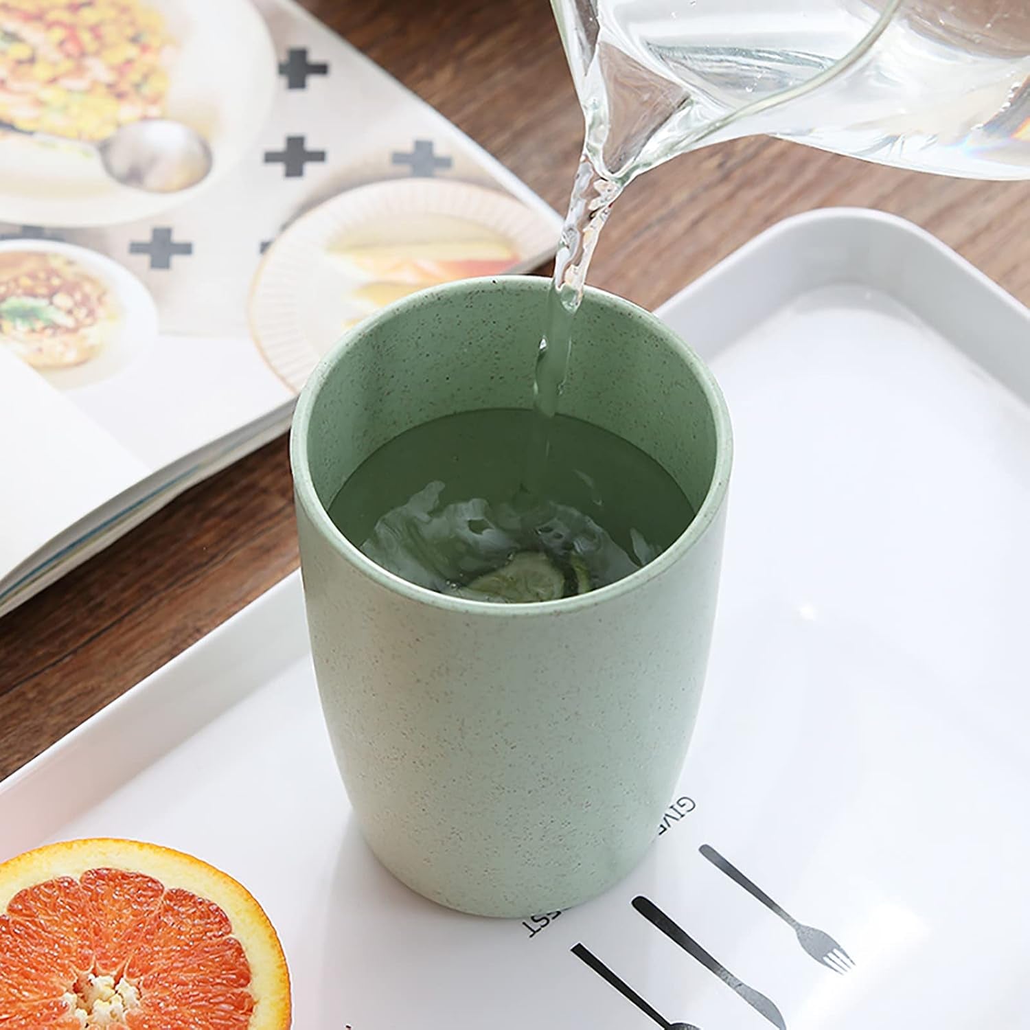 16 Pack Wheat Straw Reusable Cup Unbreakable Drinking Cup Set, 13Oz Wheat Straw Tumbler Bathroom Stackable Toothbrush Cups Tea Juice Coffee Cup, Biodegradable Heaithy