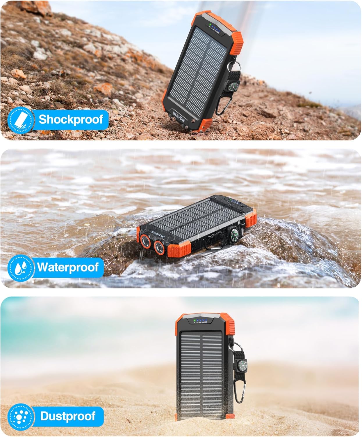 Solar Charger Power Bank 10,000Mah, Portable Wireless Charger, 20W Fast Charging External Battery Pack with USB C for Cell Phones, Solar Panel Charger with Dual Flashlight and Compass