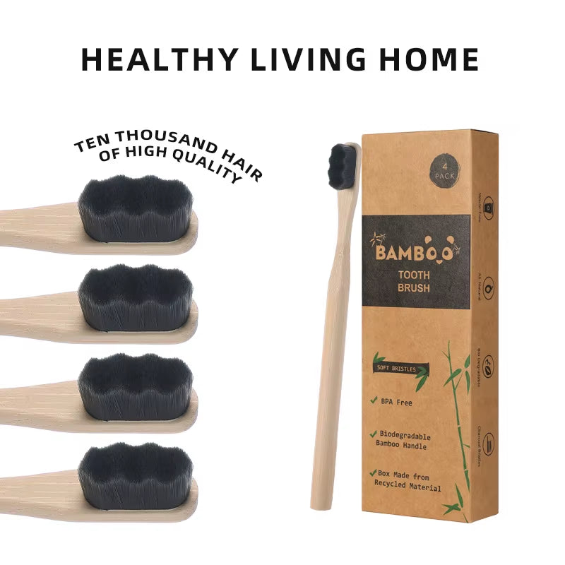 Biodegradable Bamboo Toothbrush – Eco-Friendly with Ultra-Soft Bristles | 4 Pack