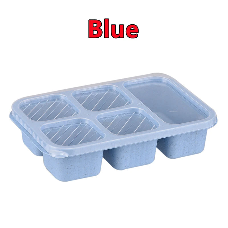 New Wheat Straw Lunch Box Heat-Resistant Leak Proof Dinnerware Fruit Case 5-Compartment Plastic Bento Box Divided Light Food Box