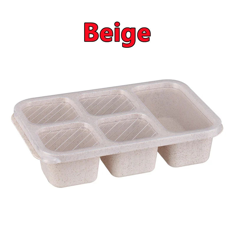 New Wheat Straw Lunch Box Heat-Resistant Leak Proof Dinnerware Fruit Case 5-Compartment Plastic Bento Box Divided Light Food Box