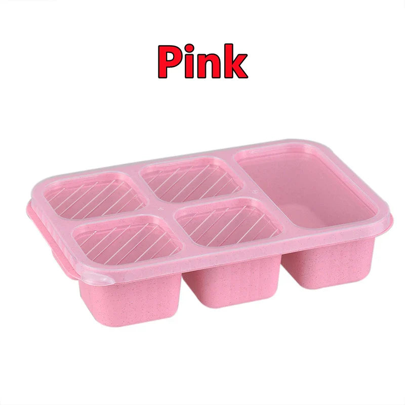 New Wheat Straw Lunch Box Heat-Resistant Leak Proof Dinnerware Fruit Case 5-Compartment Plastic Bento Box Divided Light Food Box