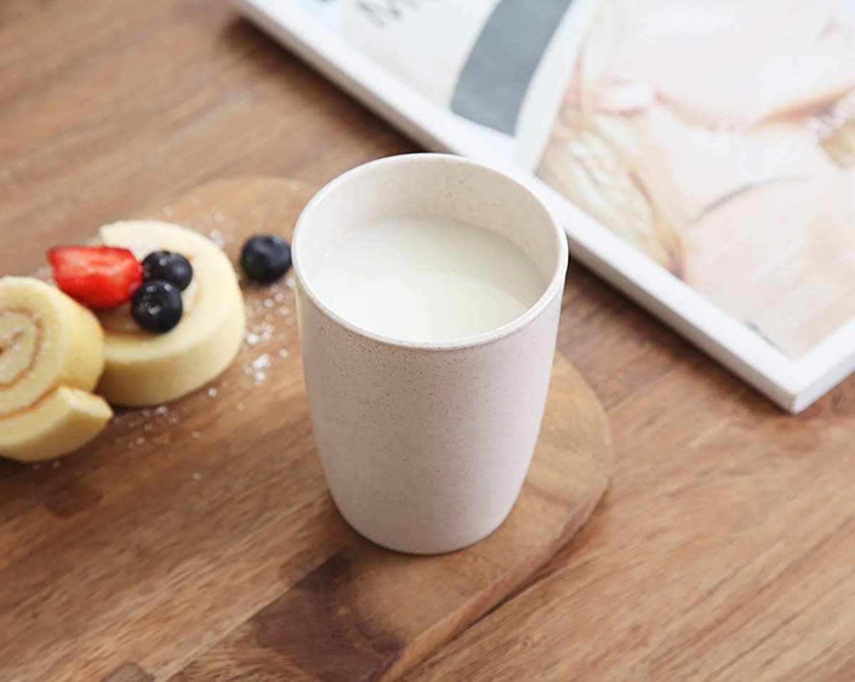 16 Pack Wheat Straw Reusable Cup Unbreakable Drinking Cup Set, 13Oz Wheat Straw Tumbler Bathroom Stackable Toothbrush Cups Tea Juice Coffee Cup, Biodegradable Heaithy