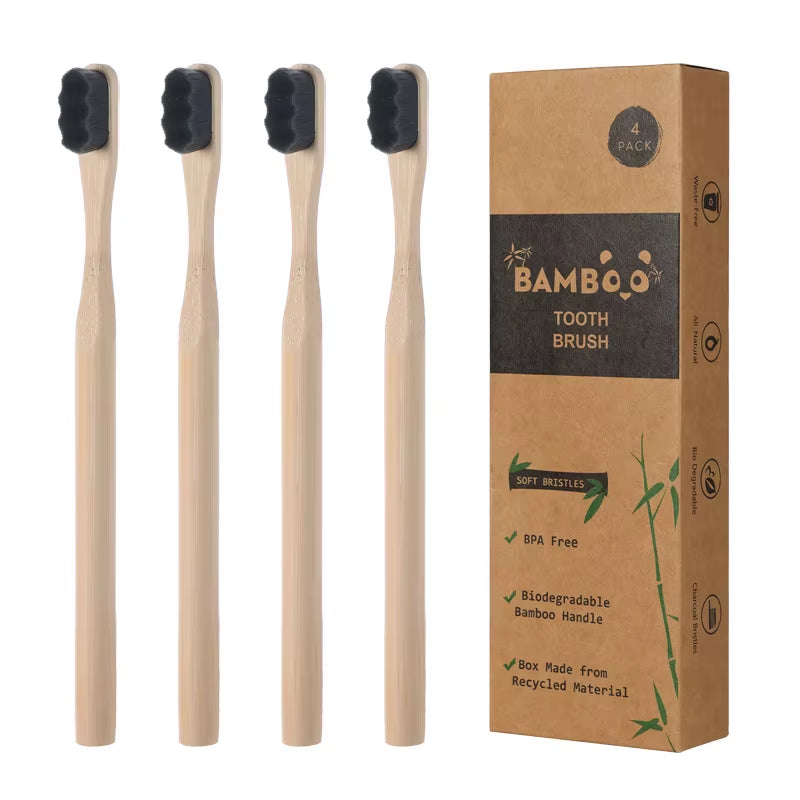 Biodegradable Bamboo Toothbrush – Eco-Friendly with Ultra-Soft Bristles | 4 Pack